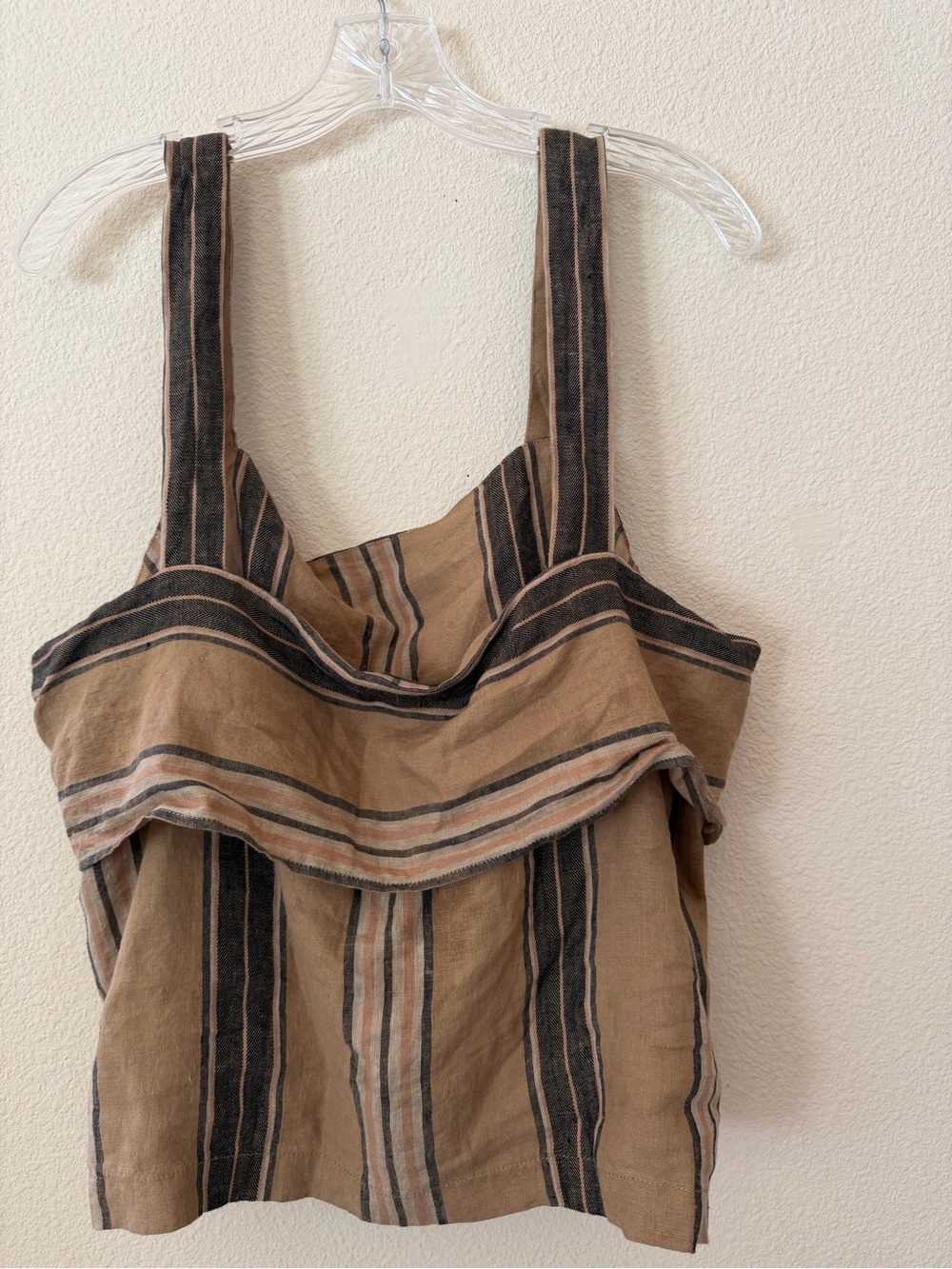 Banana Republic Striped Sleeveless 100% Linen Tank Top in Brown and Black. NWT
